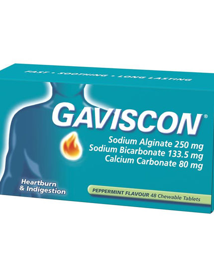 Gaviscon Chewable Tablets Peppermint Heartburn & Indigestion Relief 48 Pack