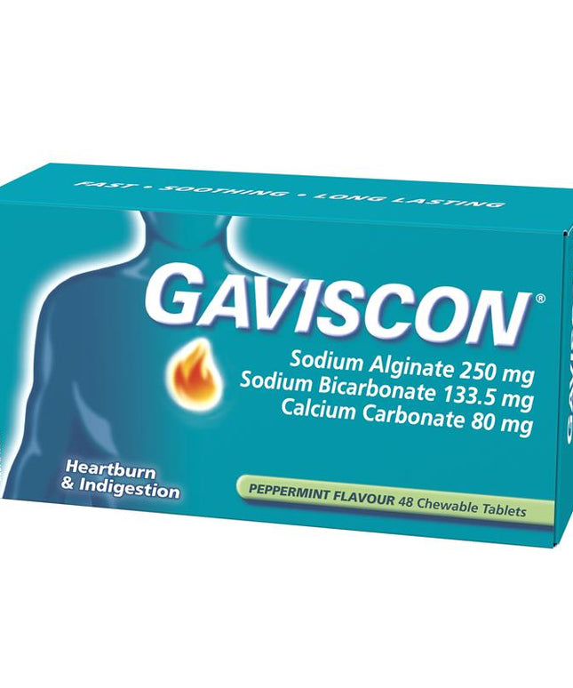 Gaviscon Chewable Tablets Peppermint Heartburn & Indigestion Relief 48 Pack