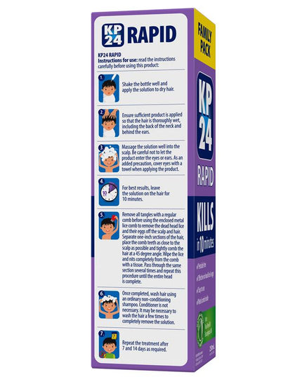 KP24 Rapid 10 Minute Head Lice/Nit Solution 250ml with Comb Family Pack
