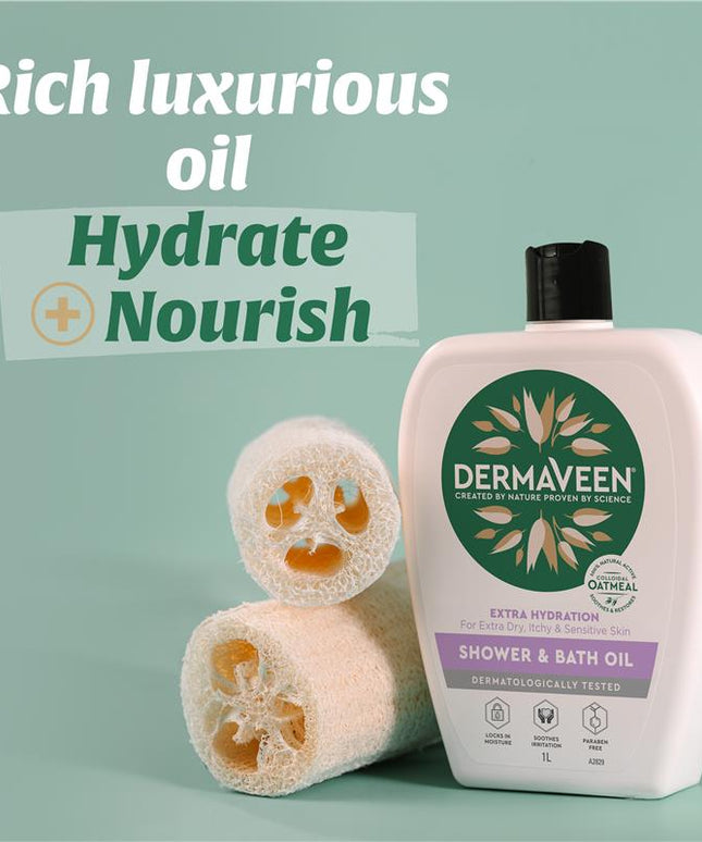 DermaVeen Extra Hydration Shower & Bath Oil for Extra Dry, Itchy & Sensitive Skin 1L