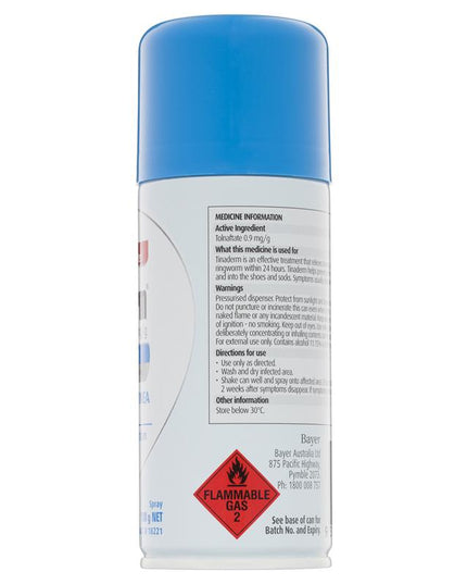 Canesten Tinaderm Tolnaftate Tinea and Ringworm Powder Spray 100g