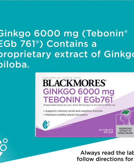 Blackmores Ginkgo 6000mg 30 Tablets