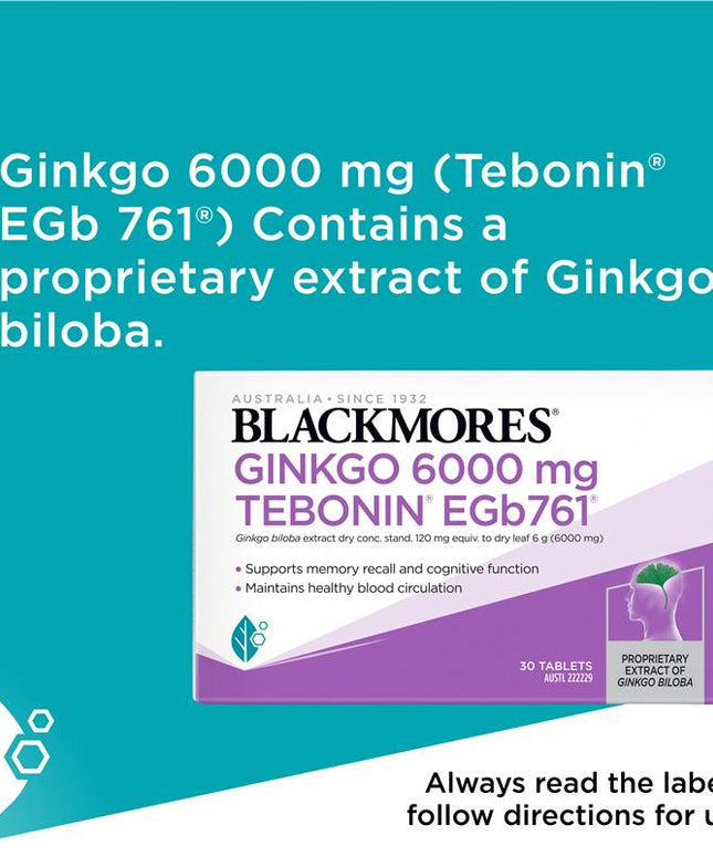 Blackmores Ginkgo 6000mg 30 Tablets