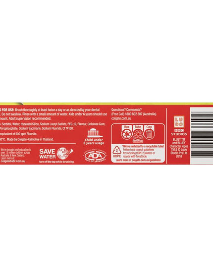 Colgate Toothpaste Kids Bluey 2-5 Years Mild Mint Gel 90g