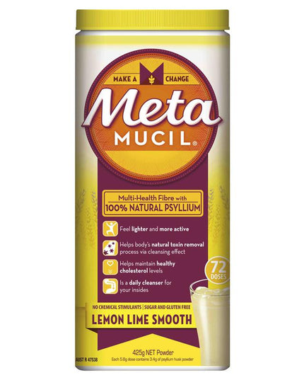 Metamucil Fibre Supplement Smooth Texture Lemon-Lime Flavour 72 doses 425g