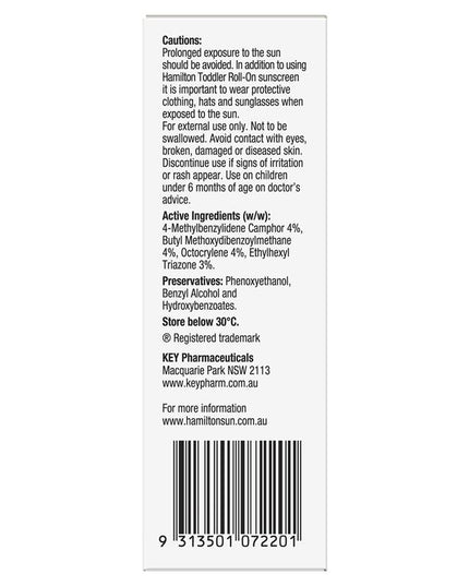 Hamilton Sun SPF 50+ Toddler Roll On 50ml