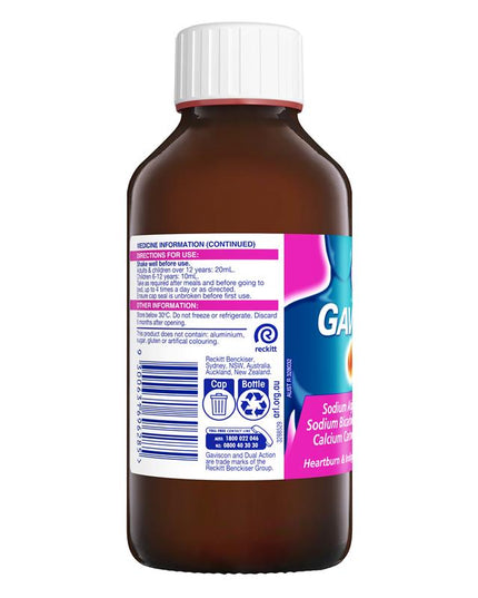 Gaviscon Dual Action Liquid Mixed Berry Flavour Heartburn and Indigestion Relief 300ml