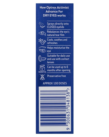 Optrex Advance Actimist Preservative Free Dry Eye Spray 10ml