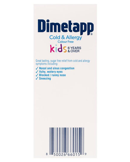 Dimetapp Cold and Allergy Colour Free 200mL