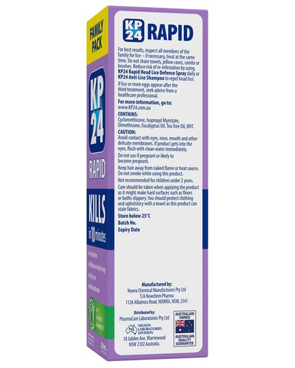 KP24 Rapid 10 Minute Head Lice/Nit Solution 250ml with Comb Family Pack