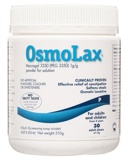 OsmoLax Laxative Powder 30 Dose 510g - Macrogol Constipation Relief with No Salty Taste, Flavour Free & Salt Free