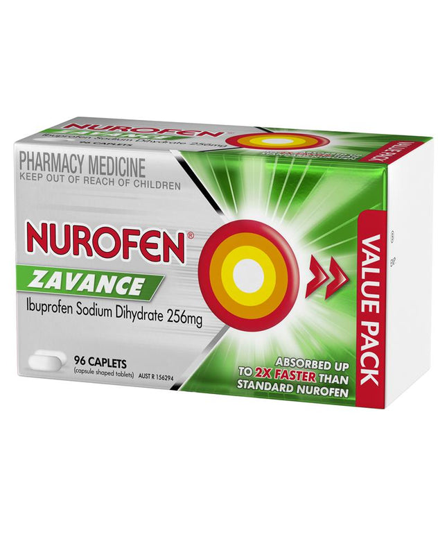 Nurofen Zavance Fast Pain Relief Caplets 256mg Ibuprofen 96 Pack