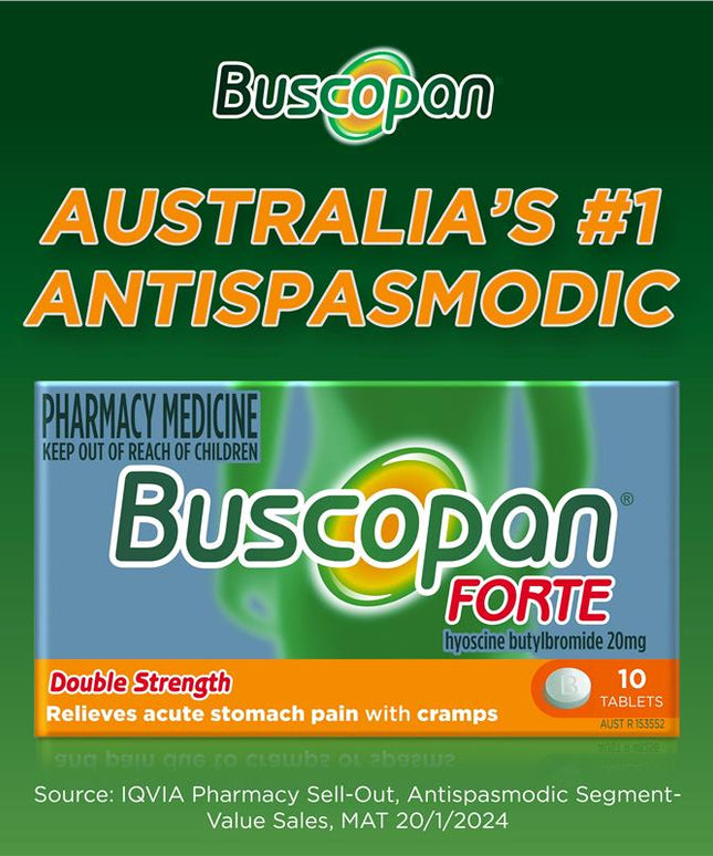 Buscopan Forte Stomach Cramps Pain Relief 20mg Tablets 10 Pack