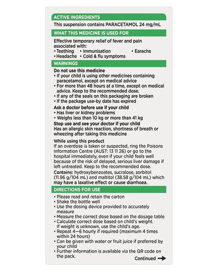 Panadol Children 1-5 Years Suspension Fever & Pain Relief Orange Flavour 200mL