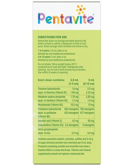 Pentavite Multivitamin + Iron Kids Liquid Lemon Lime 200ml NEW