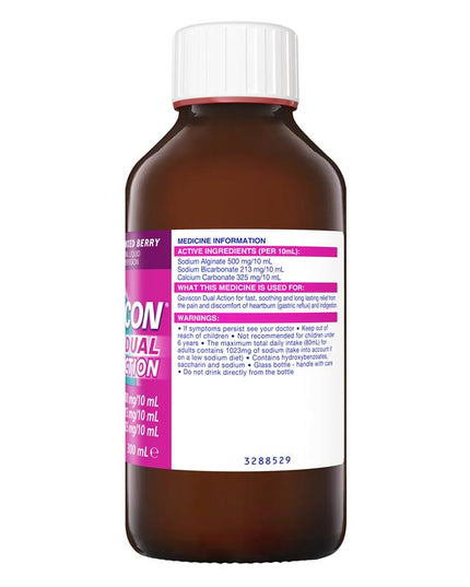 Gaviscon Dual Action Liquid Mixed Berry Flavour Heartburn and Indigestion Relief 300ml