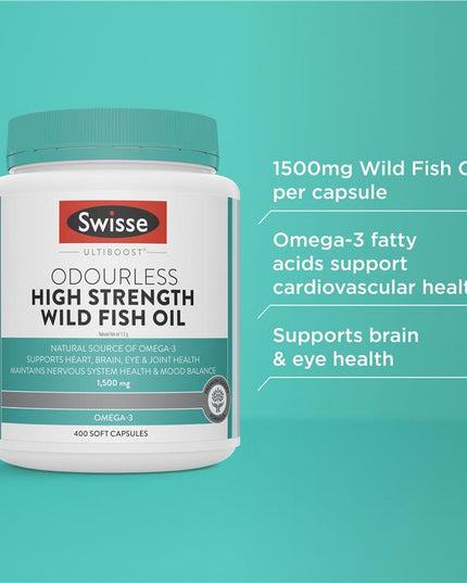 Swisse Ultiboost Odourless High Strength Wild Fish Oil 1500mg 400 Capsules