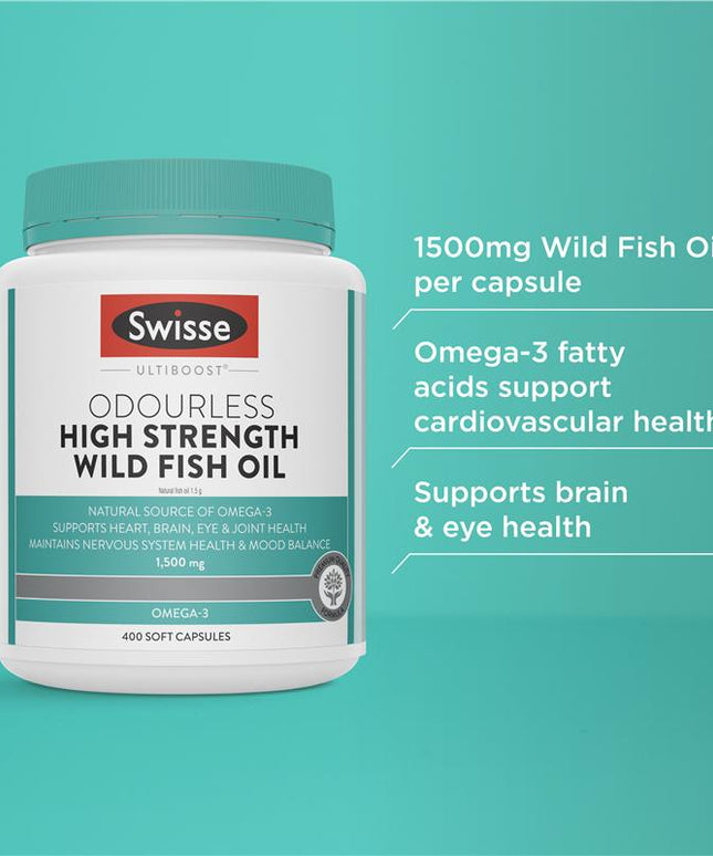 Swisse Ultiboost Odourless High Strength Wild Fish Oil 1500mg 400 Capsules