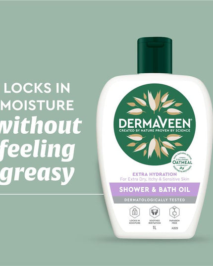 DermaVeen Extra Hydration Shower & Bath Oil for Extra Dry, Itchy & Sensitive Skin 1L