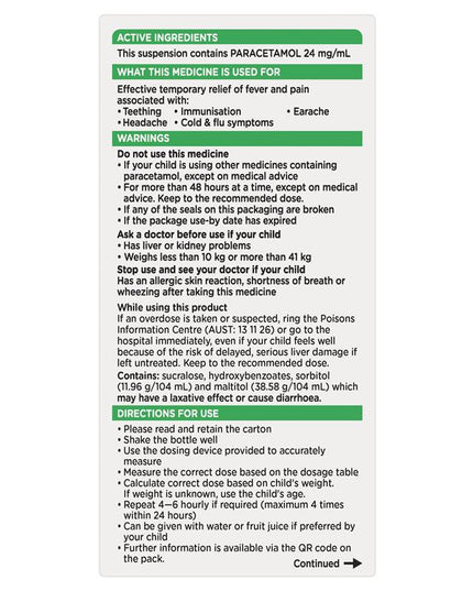 Panadol Children 1-5 Years Suspension Fever & Pain Relief Strawberry Flavour 200mL