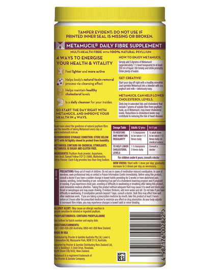 Metamucil Fibre Supplement Smooth Texture Lemon-Lime Flavour 72 doses 425g