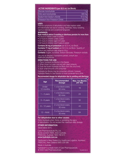 Hydralyte Rehydration Ice Blocks Apple Blackcurrant 16 Pack
