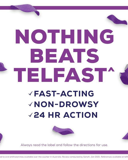 Telfast Hayfever Allergy Relief 180mg Antihistamine Tablets Non-Drowsy - 30 Pack