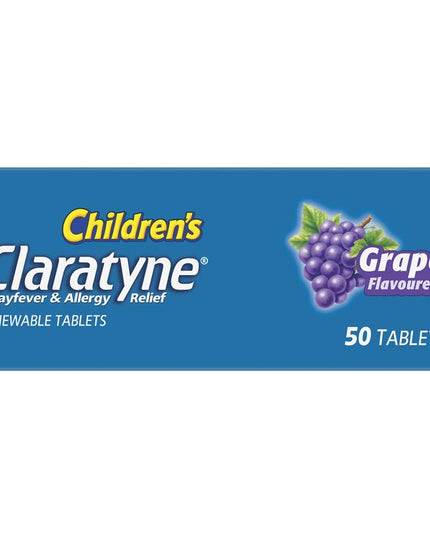 Children's Claratyne Allergy & Hayfever Relief Antihistamine For Kids Grape Chewable Tablets 30 pack