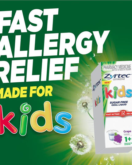 Zyrtec Kids Antihistamine Allergy & Hayfever Oral Liquid Grape 120mL