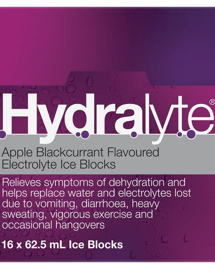 Hydralyte Rehydration Ice Blocks Apple Blackcurrant 16 Pack