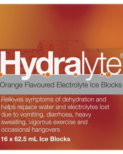 Hydralyte Rehydration Orange Flavoured Ice Blocks 16 Pack