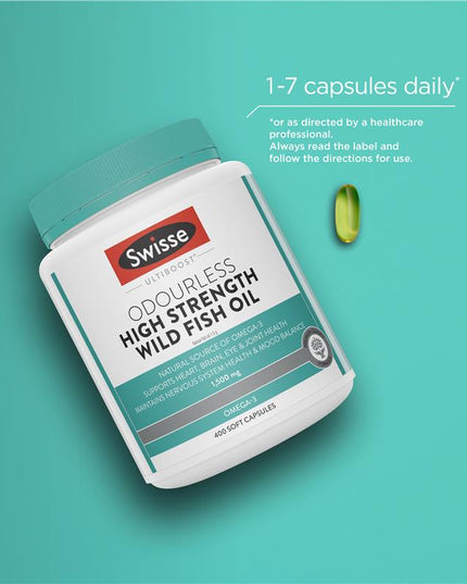 Swisse Ultiboost Odourless High Strength Wild Fish Oil 1500mg 400 Capsules