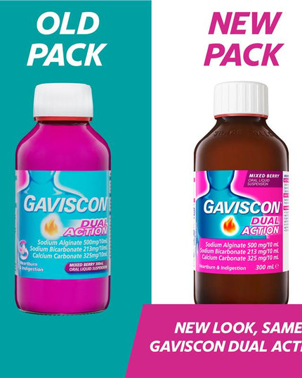 Gaviscon Dual Action Liquid Mixed Berry Flavour Heartburn and Indigestion Relief 300ml