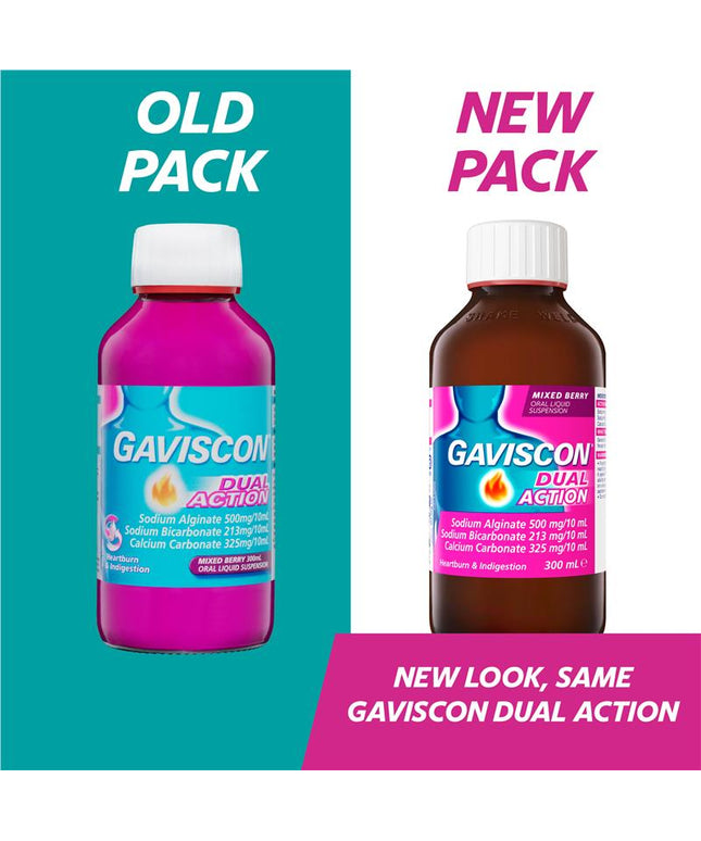 Gaviscon Dual Action Liquid Mixed Berry Flavour Heartburn and Indigestion Relief 300ml