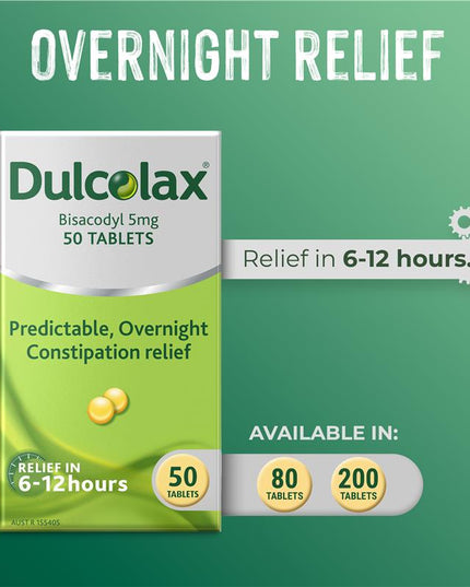 Dulcolax Laxatives 5mg Tablets for Constipation Relief 50 Pack