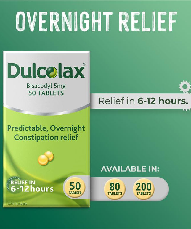 Dulcolax Laxatives 5mg Tablets for Constipation Relief 50 Pack