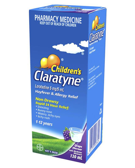 Children's Claratyne Allergy & Hayfever Relief Syrup For Kids Grape Flavour 120mL
