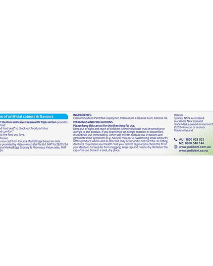 Polident Denture Adhesive Cream Flavour Free 60g
