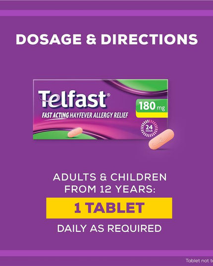 Telfast Hayfever Allergy Relief 180mg Antihistamine Tablets Non-Drowsy - 30 Pack