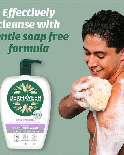 DermaVeen Extra Hydration Gentle Soap-Free Wash for Extra Dry, Itchy & Sensitive Skin 1L