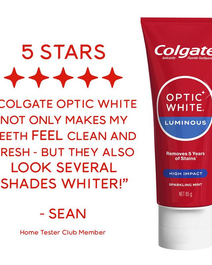 Colgate Toothpaste Optic White Luminous High Impact Teeth Whitening 85g