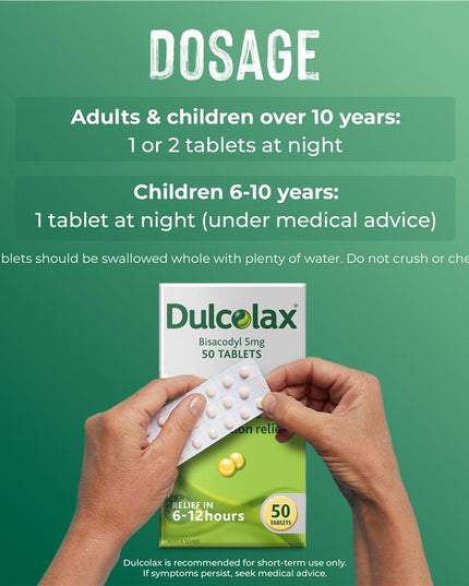 Dulcolax Laxatives 5mg Tablets for Constipation Relief 50 Pack