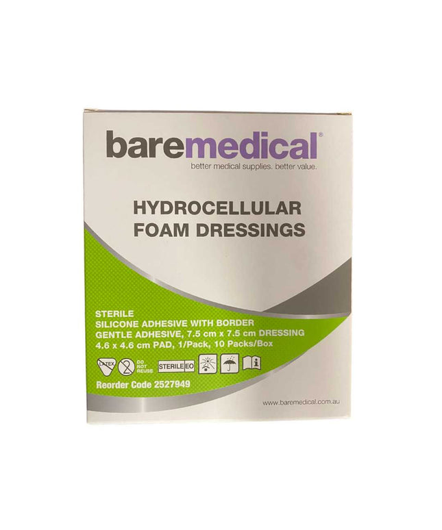 Baremedical Hydrocellular Foam Dressings 7.5cm x 7.5cm - 10 Pack
