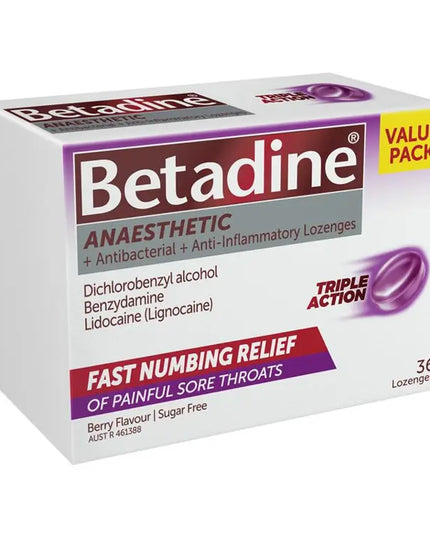 Betadine Sore Throat Anaesthetic Berry 36 Lozenges