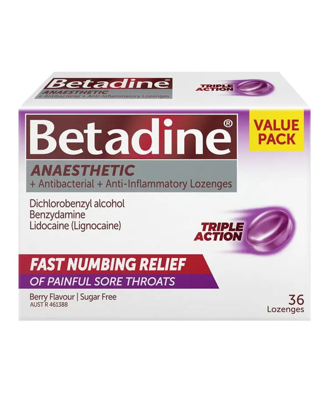 Betadine Sore Throat Anaesthetic Berry 36 Lozenges