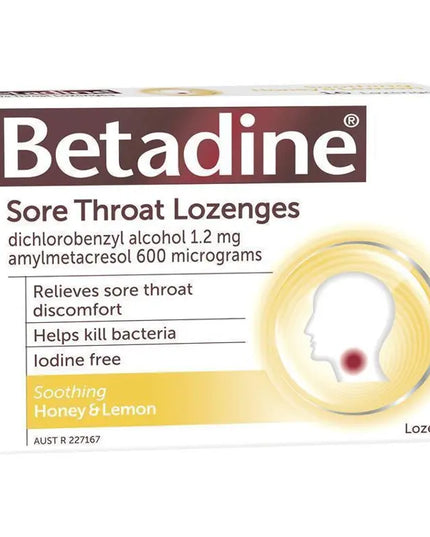 Betadine Sore Throat Lozenges Soothing Honey & Lemon Flavour 16 Pack