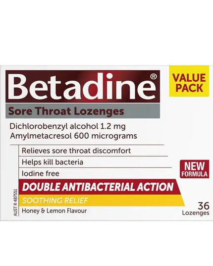 Betadine Sore Throat Lozenges Soothing Honey & Lemon Flavour 36 Pack