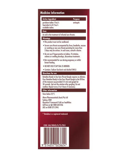 Betadine Sore Throat Ready To Use 200ml