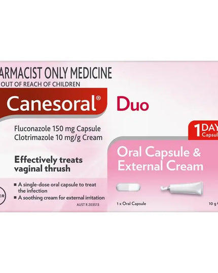 Canesoral Duo Oral 150mg Capsules And 10mg/g Cream - 1 Pack