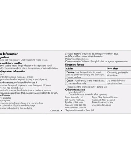 Canesten 1 Day Thrush Treatment Pessary & External Cream